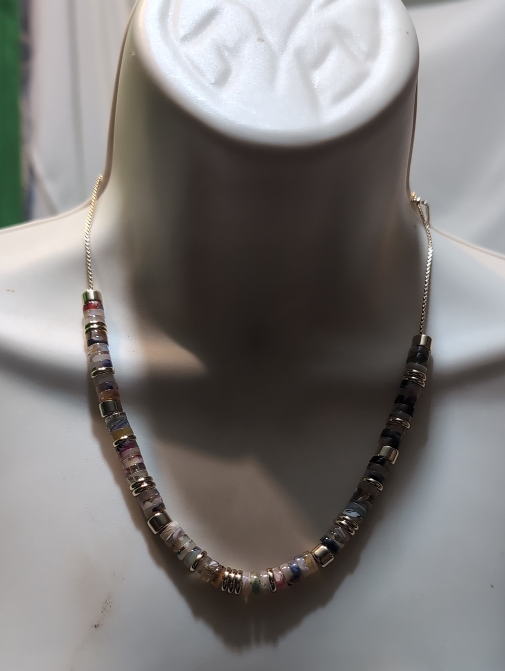 LOFT Multicolor Beaded Disk Adjustable Necklace with Silver Accents NWT